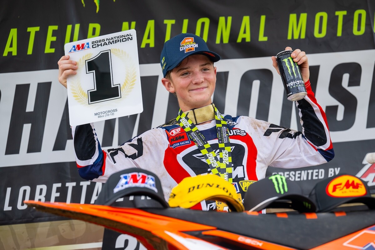 KTM rider Sawyer Gieck capped off a dominant 85cc (10-12) title run with a 1-1-1 sweep.