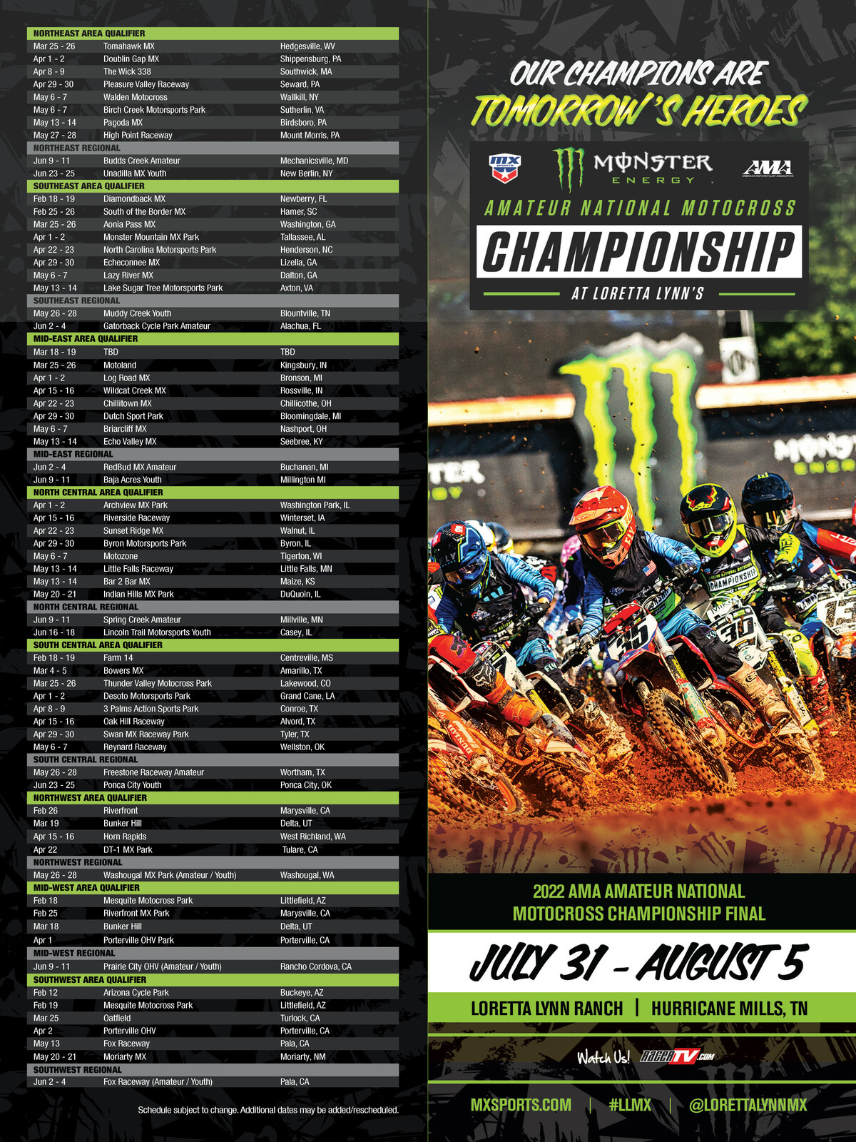 2023 Monster Energy AMA Amateur National Motocross Championship Dates